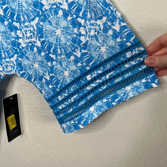 Ali Miles Womens Blue Geometric Linen Blend Eyelet Sleeve Tunic Top 3X - Picture 5 of 13